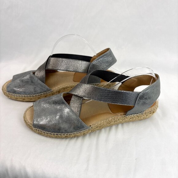Kanna Espadrille Sandals Women’s 41 Metallic Silver Crisscross Slingback Spain - Picture 3 of 16